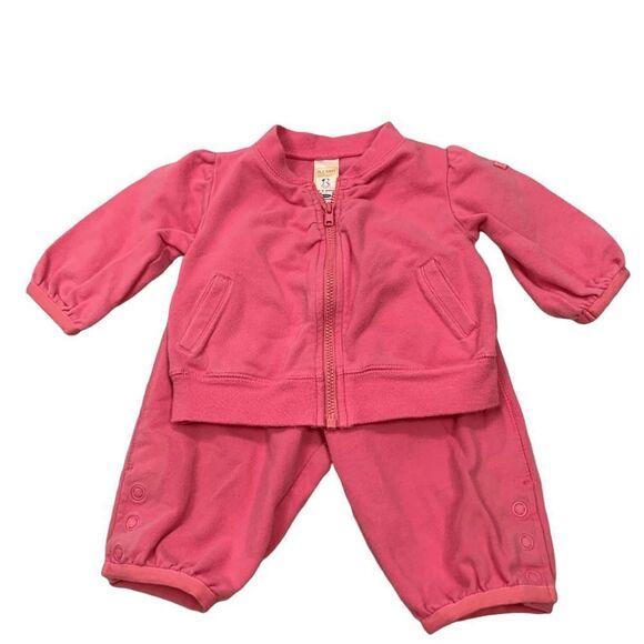 Old Navy Infant Girls size 0 3 months pink sweat suit track set jacket pants - Picture 1 of 10